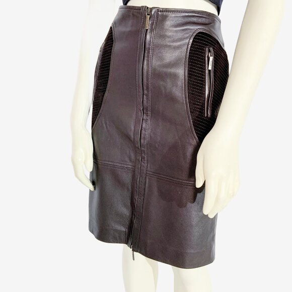BOSS by HUGO BOSS Brown Leather and Suede Midi Skirt / size Small-Medium - Picture 9 of 11